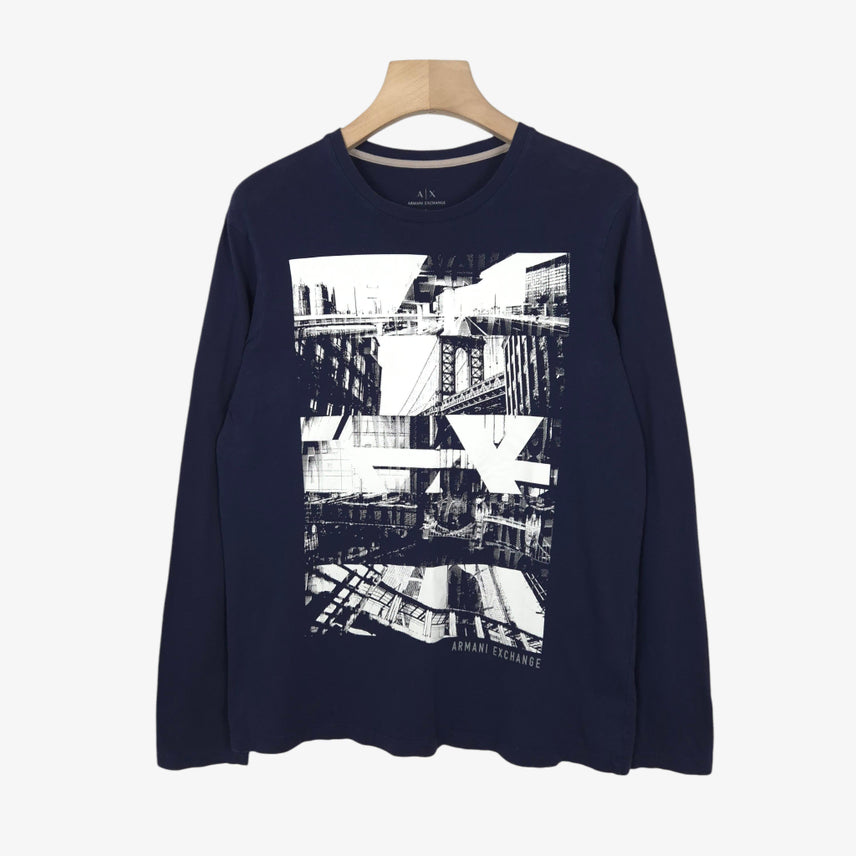 [BUNJANG] AX Armani Exchange Navy Printing Long Sleeve / [100] AX 아르마니 익스체인지 네이비 프린팅 롱슬리브