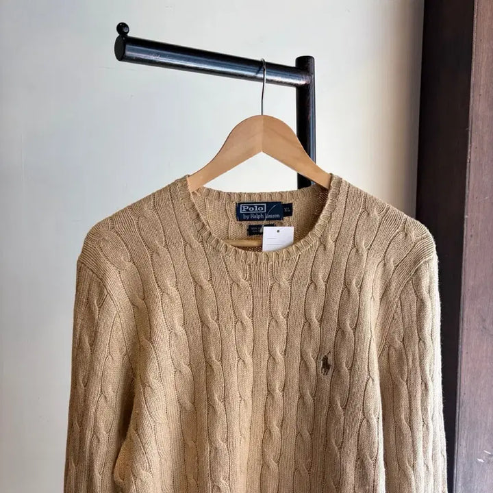 [BUNJANG] Polo Ralph Lauren Beige Cable Knit Silk Blend Sweater / 16932 - 폴로 랄프로렌 베이지 케이블 니트 (실크 85 캐시미어 1
