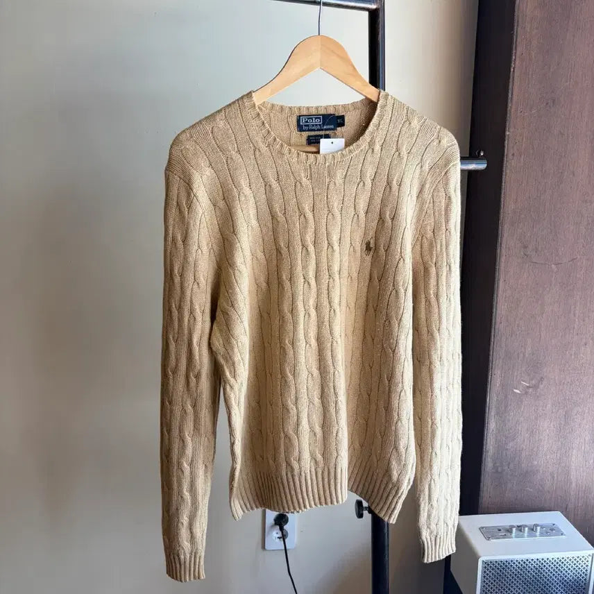 [BUNJANG] Polo Ralph Lauren Beige Cable Knit Silk Blend Sweater / 16932 - 폴로 랄프로렌 베이지 케이블 니트 (실크 85 캐시미어 1