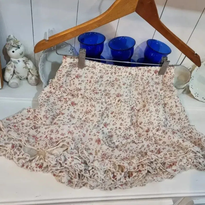 [BUNJANG] Floral Ruffle Mini Skirt / 잔꽃 프릴 미니 스커트