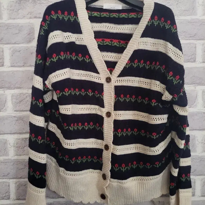 [BUNJANG] Navy Flower Print Stripe Cardigan / 네이비 플라워 프린트 스트라이프 가디건/알뜰한여우