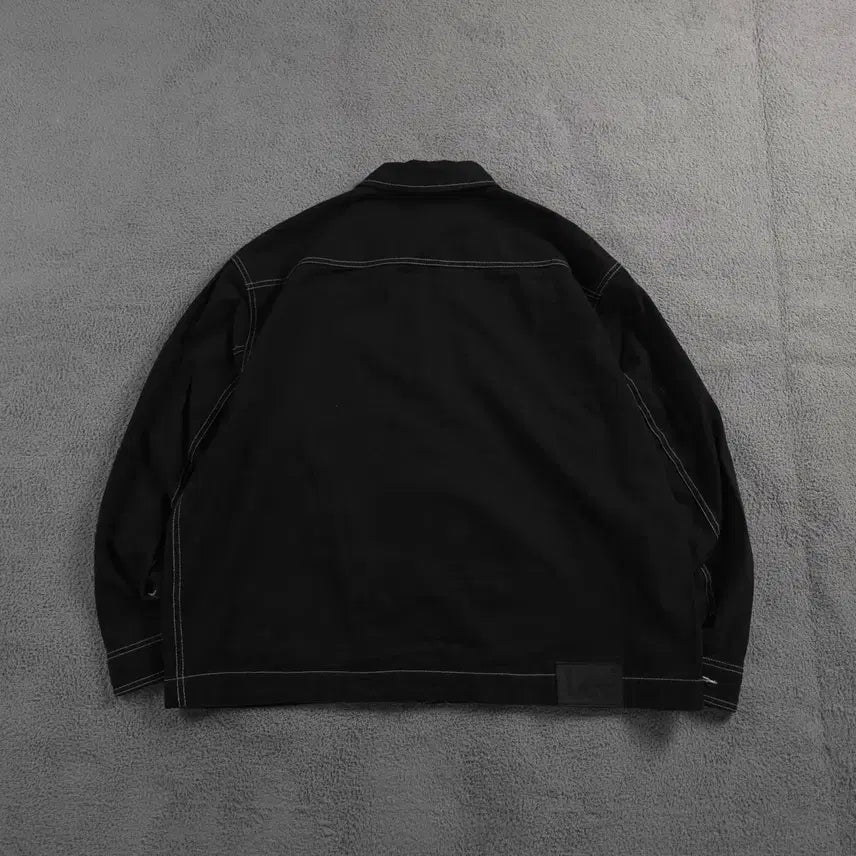 [BUNJANG] Lee Outer Stitch Leather Patch Trucker Jacket Black XL / Lee 아웃 스티치 가죽 패치 트러커 자켓 블랙 (XL)