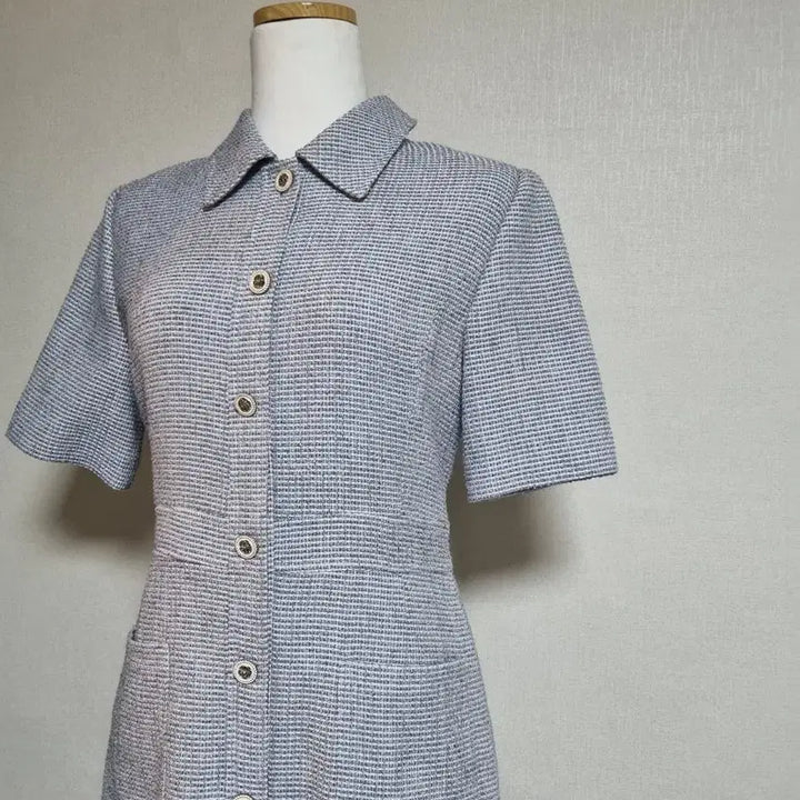 [BUNJANG] Tweed Short-Sleeve Collared Dress / OP232 트위드 반팔 카라 원피스