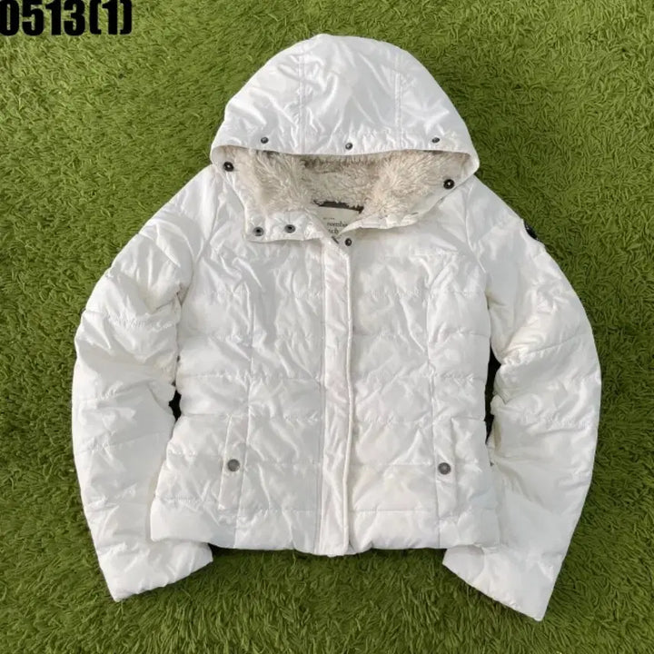[BUNJANG] Abercrombie White Hooded Padded Jumper (M) / 아베크롬비 화이트 후드 패딩 점퍼 M