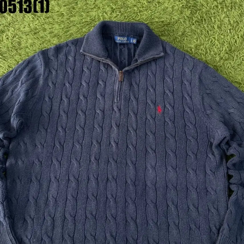 [BUNJANG] Polo Ralph Lauren Navy Cable Knit Half-Zip Sweater L / 폴로 랄프로렌 반집업 꽈배기 니트 네이비 L