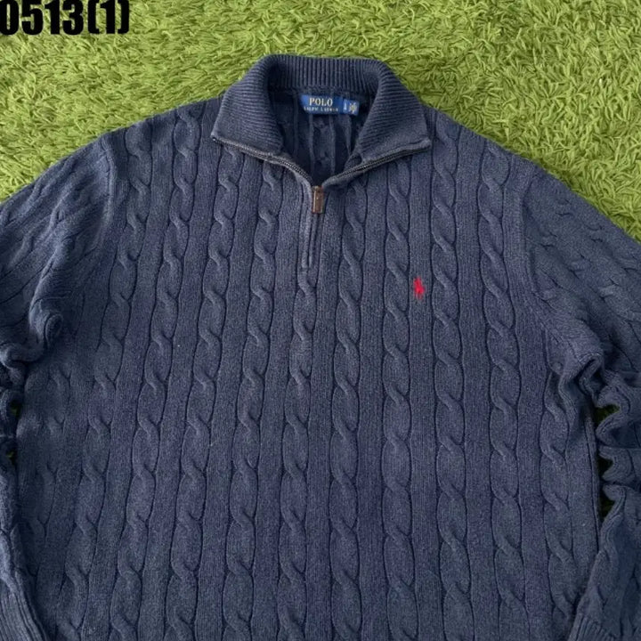 [BUNJANG] Polo Ralph Lauren Navy Cable Knit Half-Zip Sweater L / 폴로 랄프로렌 반집업 꽈배기 니트 네이비 L