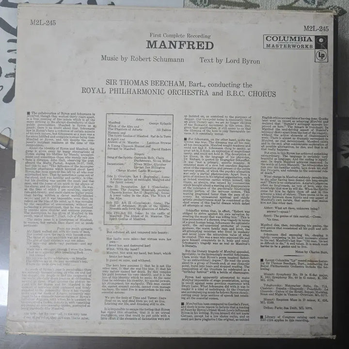 [BUNJANG] Robert Schumann Manfred (Conducted by Sir Thomas Beecham) 2LP Box Set / 슈만의 만프레드(토마스 비첨경 지휘)_2LP box_US