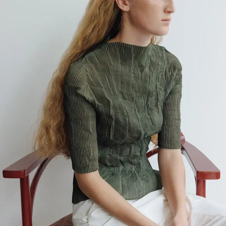 [BUNJANG] Parfenge Pleated Blouse Olive / 파르벵 PLEATED BLOUSE_OLIVE