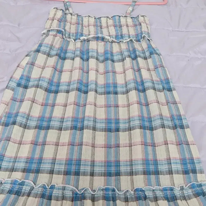 [BUNJANG] Pink Checkered Strap Dress / 하늘 핑크 체크 빈티지 원피스