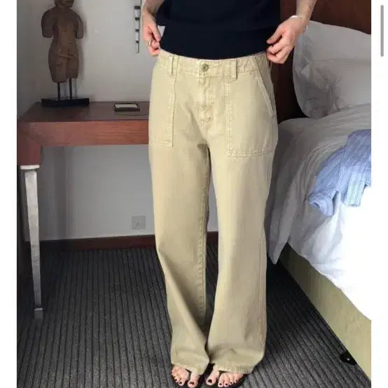 [BUNJANG] Founders Dyeing Straight Work Pants Khaki Beige / 파운더스 다잉 스트레이트 워크팬츠 새상품