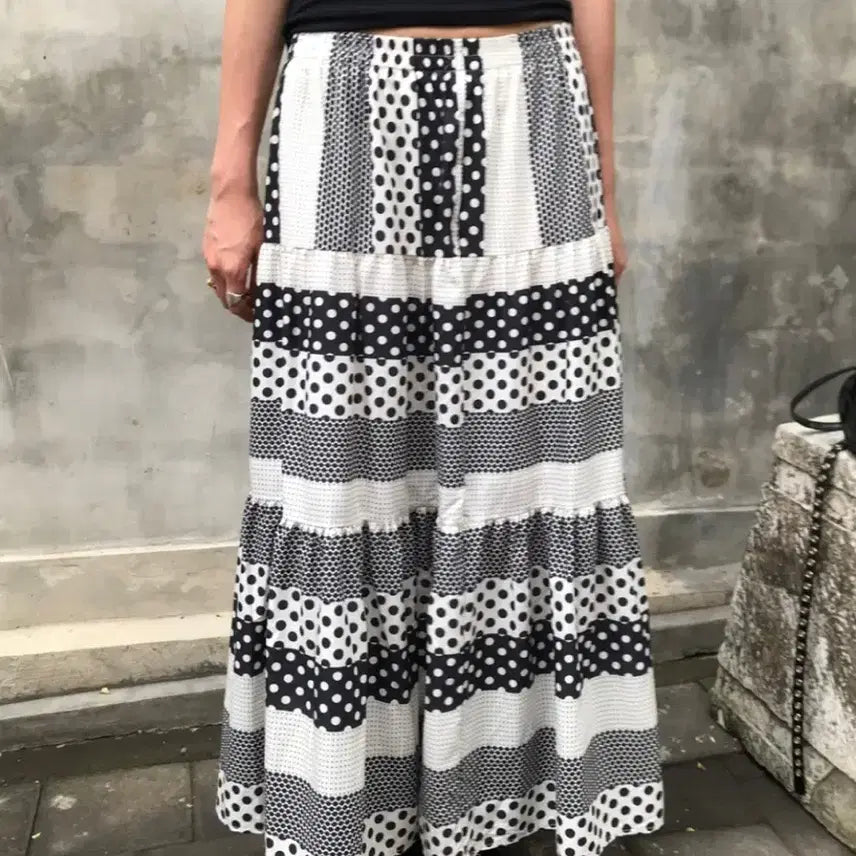 [BUNJANG] Olene Dot Banding Frill Long Skirt / 오네 도트 밴딩 프릴 롱 스커트