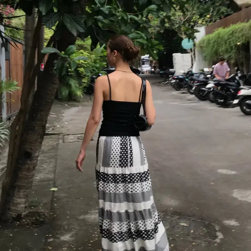 [BUNJANG] Olene Dot Banding Frill Long Skirt / 오네 도트 밴딩 프릴 롱 스커트