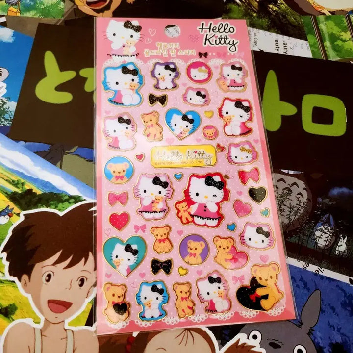 [BUNJANG] Retro Hello Kitty Glitter Sticker Sheet / 고전문구) 레트로 헬로 키티 반짝이 판 스티커