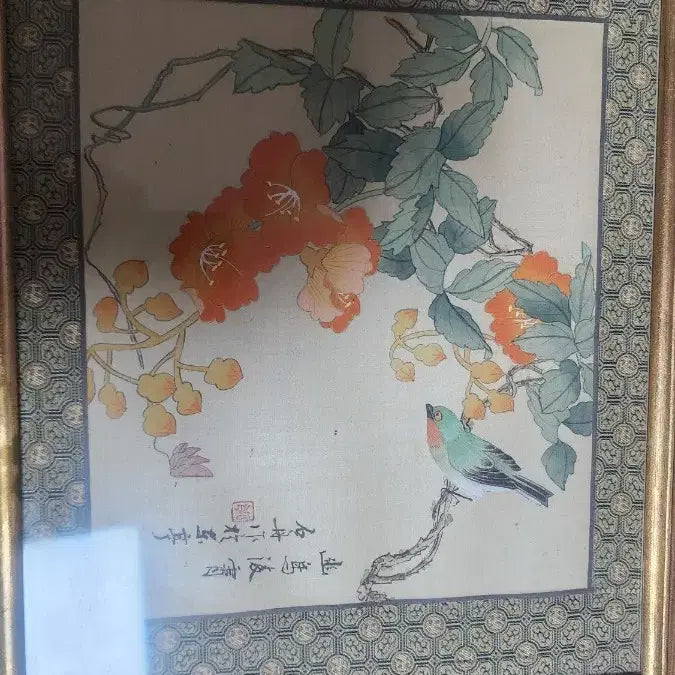 [BUNJANG] Antique Chinese Artist Floral Painting Framed Art Set of 2 / 옛날 중국작가 꽃 그림 액자 2점 세트