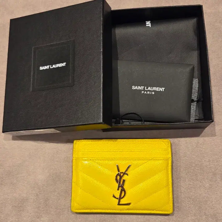 [BUNJANG] Saint Laurent Matelassé Monogram Card Holder Yellow / [정품] 생로랑 마틀라세 모노그램 카드 홀더 (옐로우 금장)