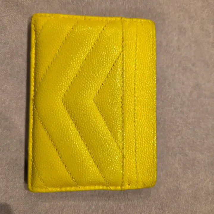 [BUNJANG] Saint Laurent Matelassé Monogram Card Holder Yellow / [정품] 생로랑 마틀라세 모노그램 카드 홀더 (옐로우 금장)