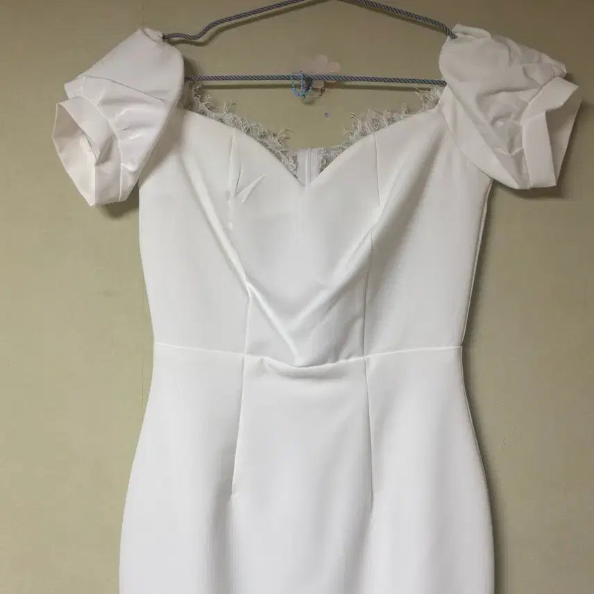 [BUNJANG] Off-Shoulder Lace White Dress - Size S / 거의새옷 셀프웨딩 브라이덜샤워 오프숄더 레이스 화이트 드레스원피스s사이즈