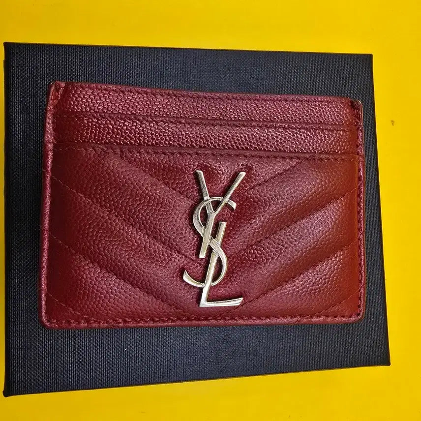 [BUNJANG] Saint Laurent YSL Quilted Leather Cardholder Red Silver-Tone Hardware / 생로랑 YSL 카드지갑 (레드/은장, 풀구성)