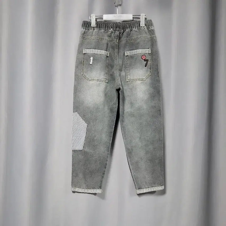 [BUNJANG] Embroidered Striped Patchwork Denim Jeans / 자수 스트라이프 패치워크 데님