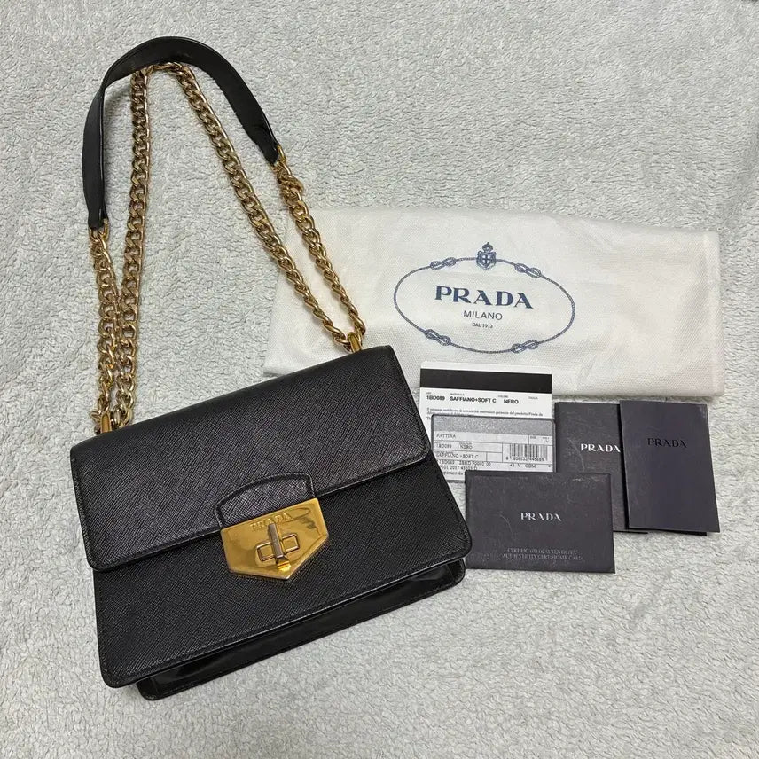 [BUNJANG] Prada Saffiano Chain Shoulder Bag Black / (정품)프라다 사피아노 체인 숄더백 블랙