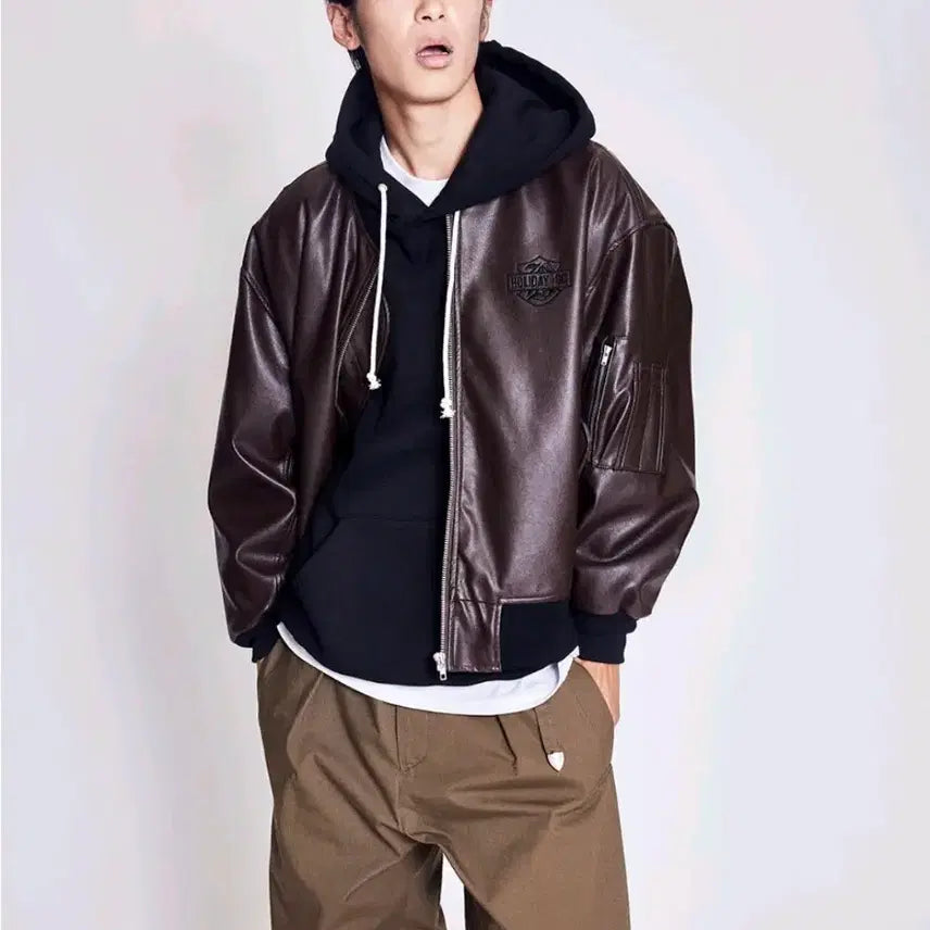 [BUNJANG] Beyond Closet Motorcycle Vegan Leather Jacket Brown / 비욘드클로젯 beyond closet 모터사이클 비건 레더 잠바 브라운
