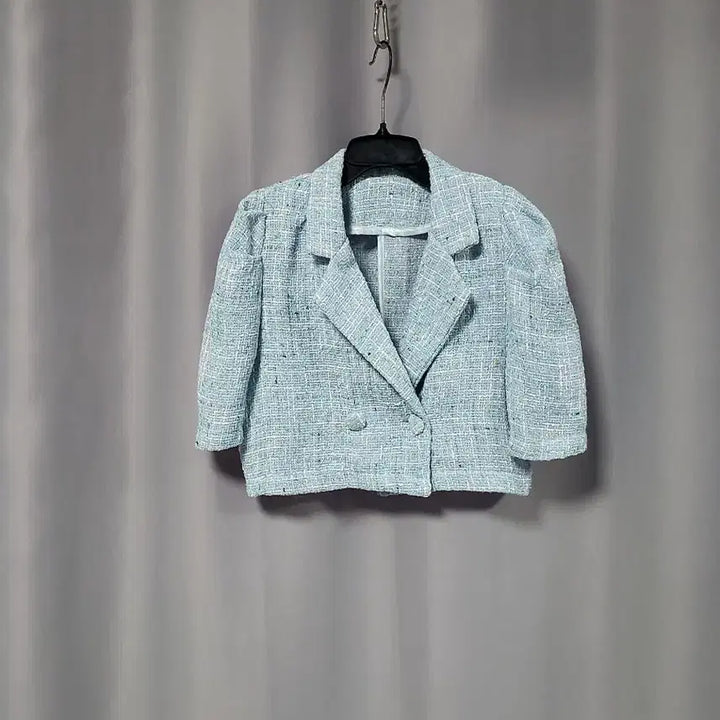 [BUNJANG] Puff Tweed Crop Jacket Sky Blue / 퍼프 트위드 크롭 자켓 하늘색