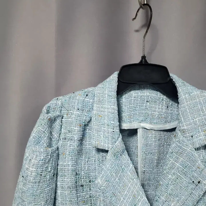 [BUNJANG] Puff Tweed Crop Jacket Sky Blue / 퍼프 트위드 크롭 자켓 하늘색