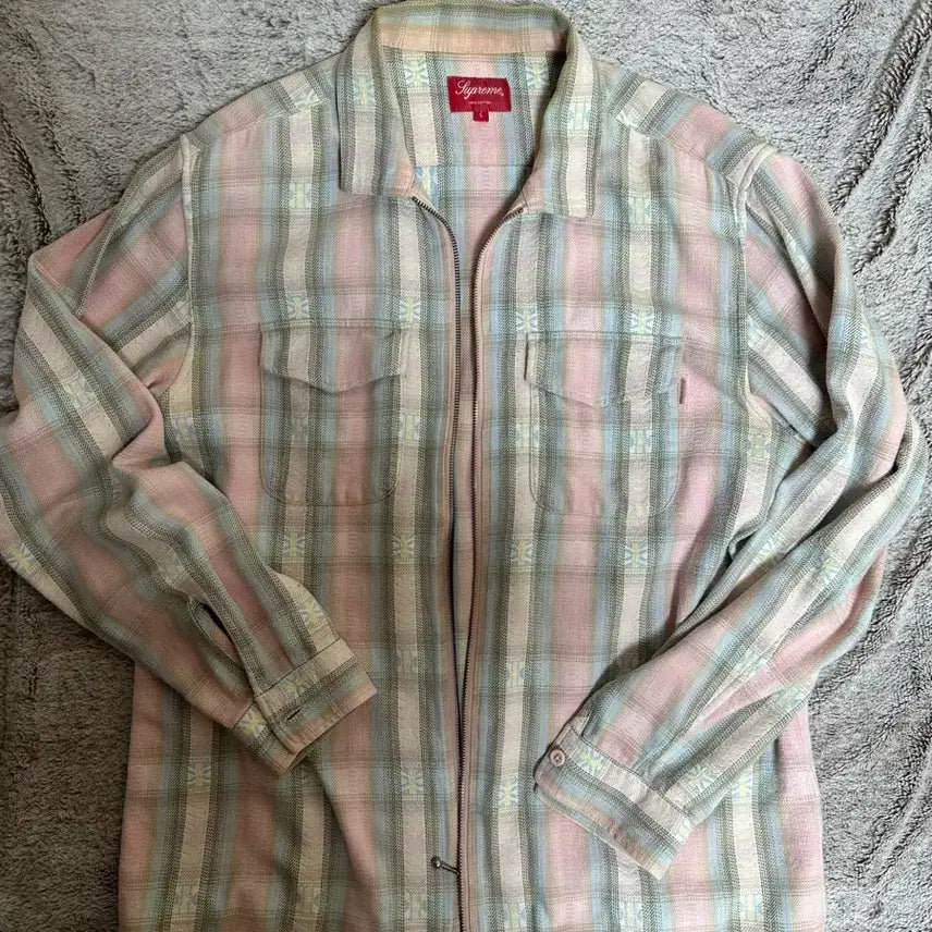 [BUNJANG] Supreme Pink Check Zip-Up Shirt Jacket / 슈프림 핑크 체크 짚업 셔츠 자켓