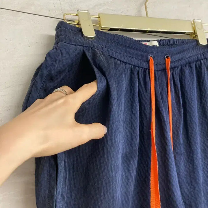 [BUNJANG] Lucky Chouette Navy Silk Shorts with Orange String / 네이비 숏팬츠 오렌지 스트링 반바지 럭키슈에뜨 실크100