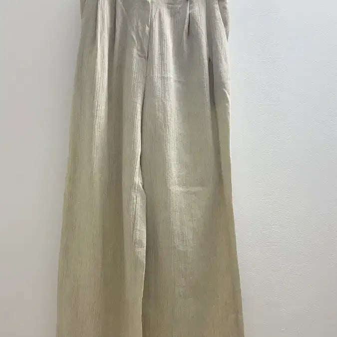 [BUNJANG] Linen Wide Texture Pants - Light Green Beige / 연두빛 미색 베이지 와이드 린넨 텍스처 팬츠