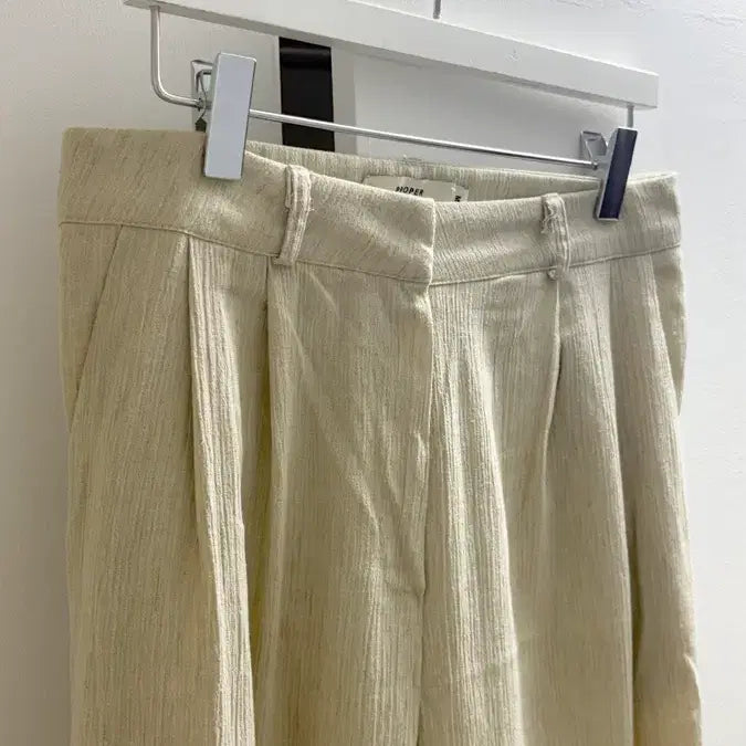 [BUNJANG] Linen Wide Texture Pants - Light Green Beige / 연두빛 미색 베이지 와이드 린넨 텍스처 팬츠