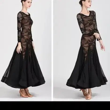 [BUNJANG] Black Dancewear Dress Long Sleeve Lace / 블랙 댄스복 드레스 s