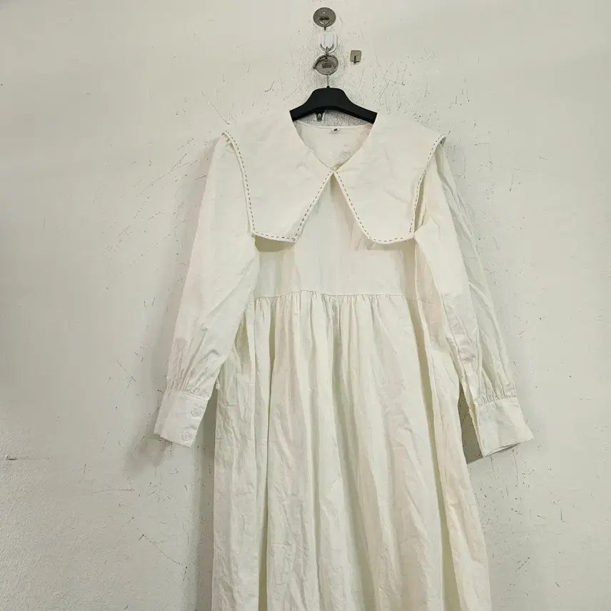 [BUNJANG] White Big Collar Long Dress / 화이트 빅카라 롱 원피스