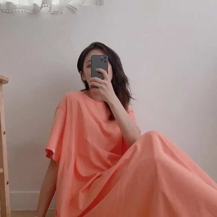 [BUNJANG] Andj Daon Dress (7/10 Sleeve) / 앤드제이 다온원피스 피치(칠부)