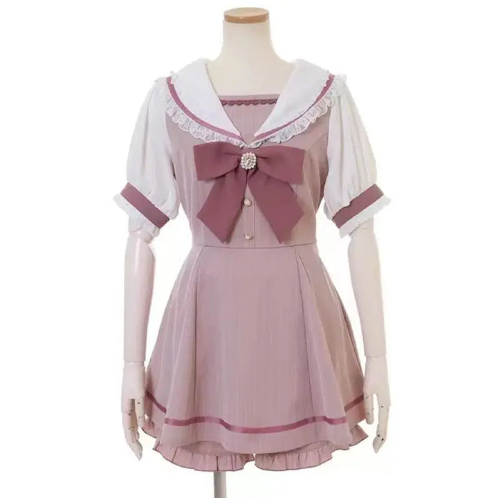 [BUNJANG] LIZ LISA Sailor Setup Pink Short Sleeve / 리즈리사 세일러셋업 핑크