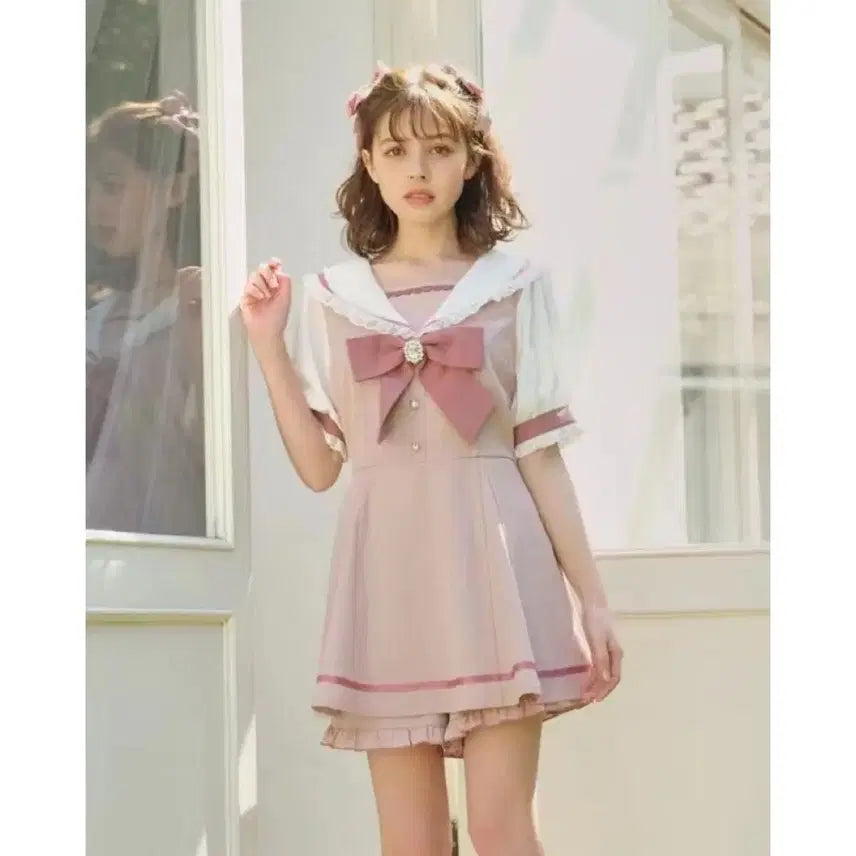 [BUNJANG] LIZ LISA Sailor Setup Pink Short Sleeve / 리즈리사 세일러셋업 핑크