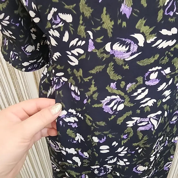 [BUNJANG] Black Floral Pattern Long Dress / 보라 플라워 패턴 블랙 롱 원피스