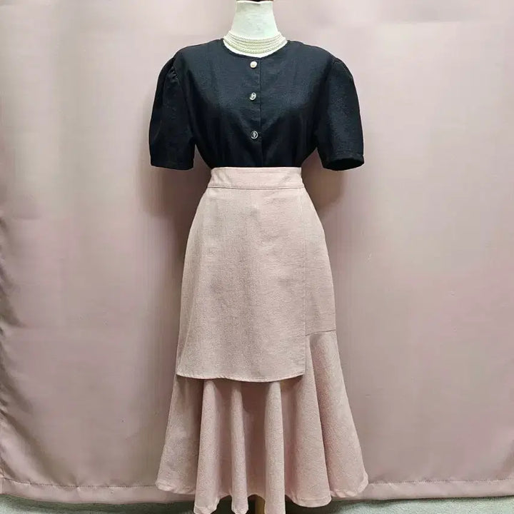 [BUNJANG] Light Pink Asymmetrical Frill Long Skirt / 연핑크 언발 프릴 롱스커트