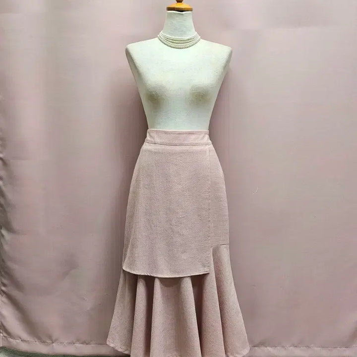 [BUNJANG] Light Pink Asymmetrical Frill Long Skirt / 연핑크 언발 프릴 롱스커트