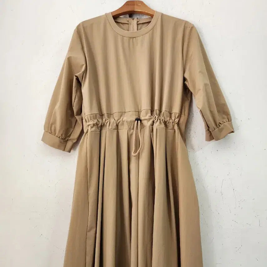 [BUNJANG] Beige Long Dress with Waist String / 베이지 롱 원피스 허리 스트링 7부