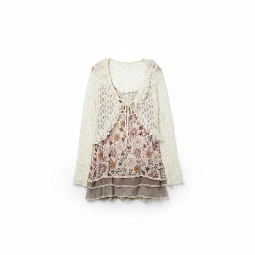 [BUNJANG] 3-Tier Flower Lace Strap Mini Dress / 3단 플라워 레이스 끈 원피스