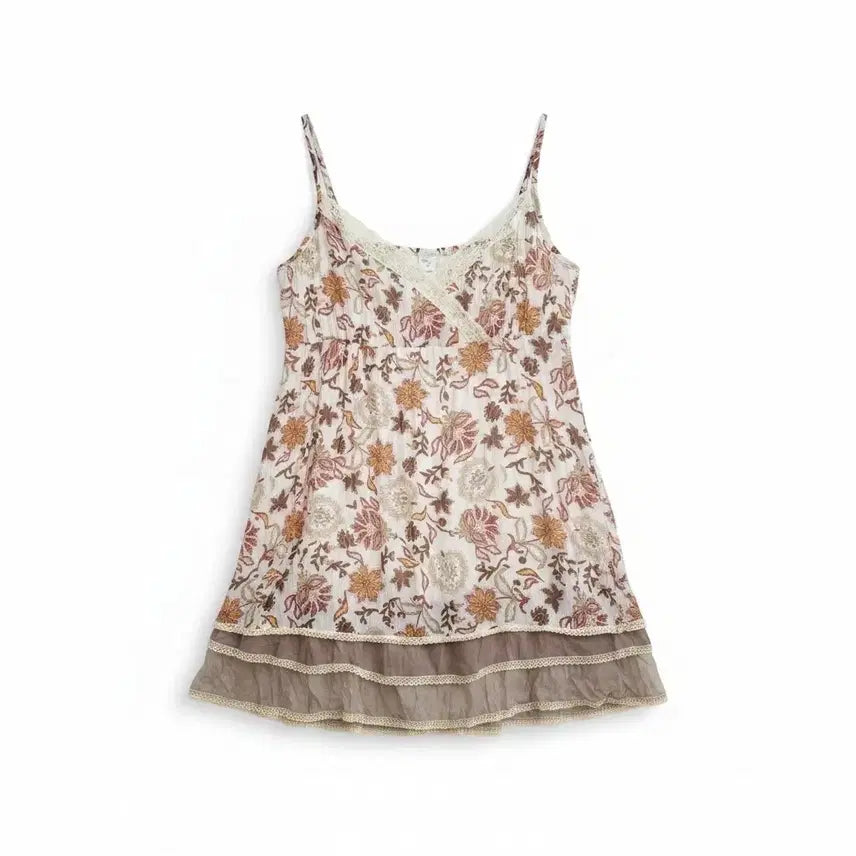 [BUNJANG] 3-Tier Flower Lace Strap Mini Dress / 3단 플라워 레이스 끈 원피스