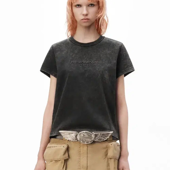 [BUNJANG] Alexander Wang Washed T-Shirt / (새상품)알렉산더왕 엠보싱로고 애시드 워시 반팔티셔츠 L사이즈