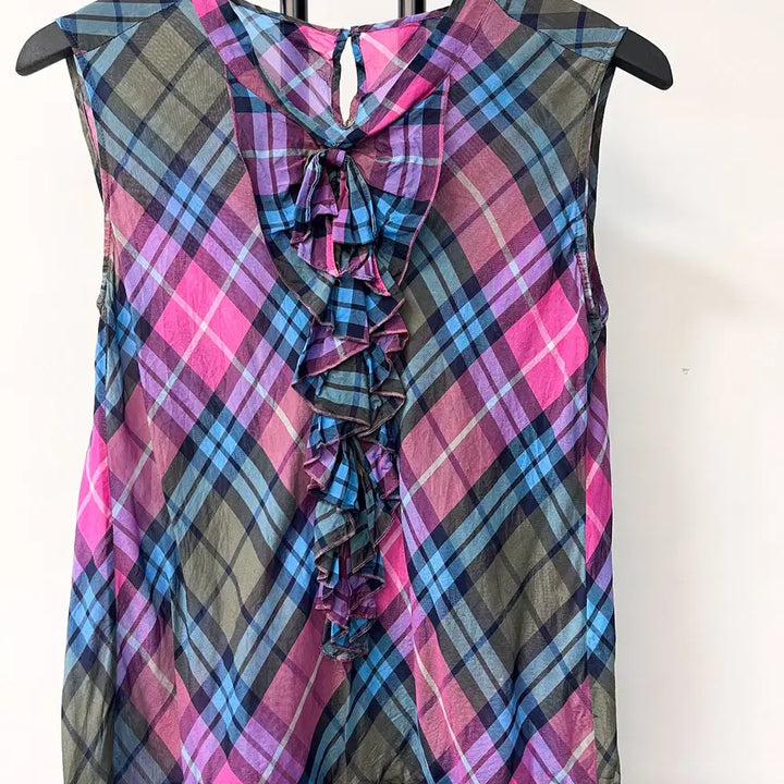 [BUNJANG] Tsumori Chisato Sheer Check Frill Top / 츠모리 치사토 시어 체크 프릴 탑