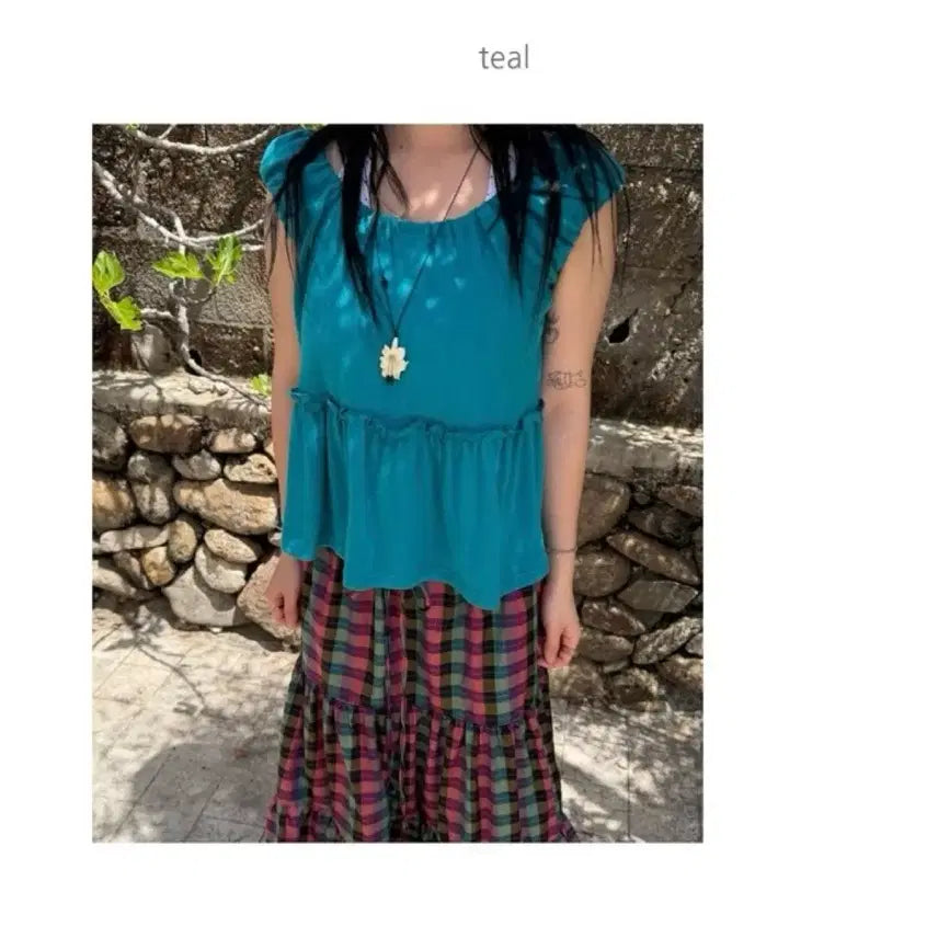 [BUNJANG] Shirring Sleeveless Blouse / (새상품)민트 셔링 나시 블라우스