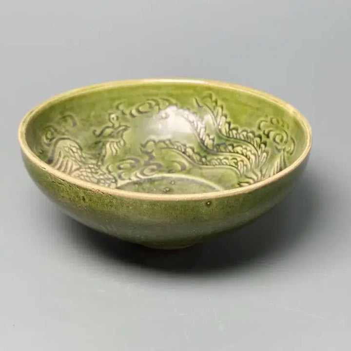[BUNJANG] Yuan-Ming Dynasty Celadon Tea Bowl with Floral and Cloud-Phoenix Motifs / [진품] 출토품 원말 명초 녹유 인화 운봉문 완 중국도자기 골동품 고미술
