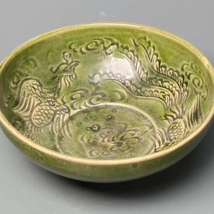 [BUNJANG] Yuan-Ming Dynasty Celadon Tea Bowl with Floral and Cloud-Phoenix Motifs / [진품] 출토품 원말 명초 녹유 인화 운봉문 완 중국도자기 골동품 고미술