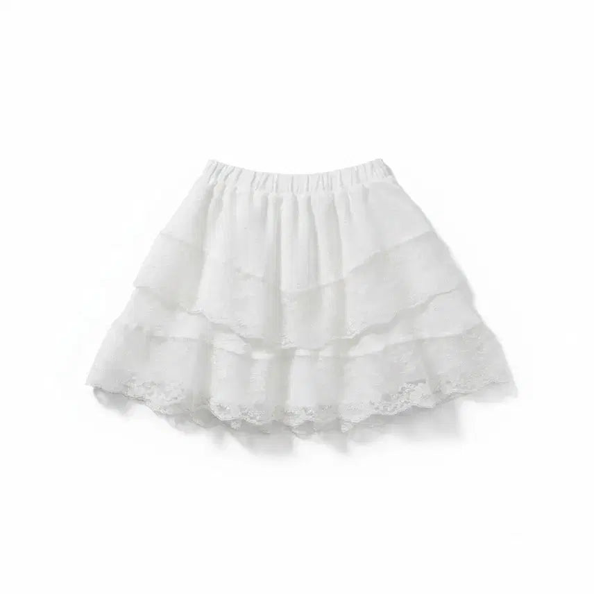 [BUNJANG] White 2-Tier Lace Frill Mini Skirt / 레이스 2단 프릴 스커트 화이트