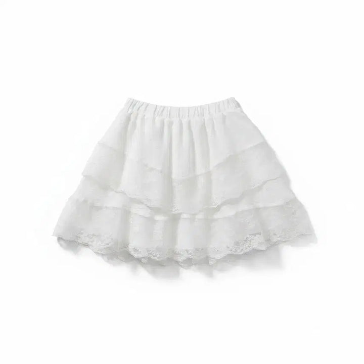 [BUNJANG] White 2-Tier Lace Frill Mini Skirt / 레이스 2단 프릴 스커트 화이트
