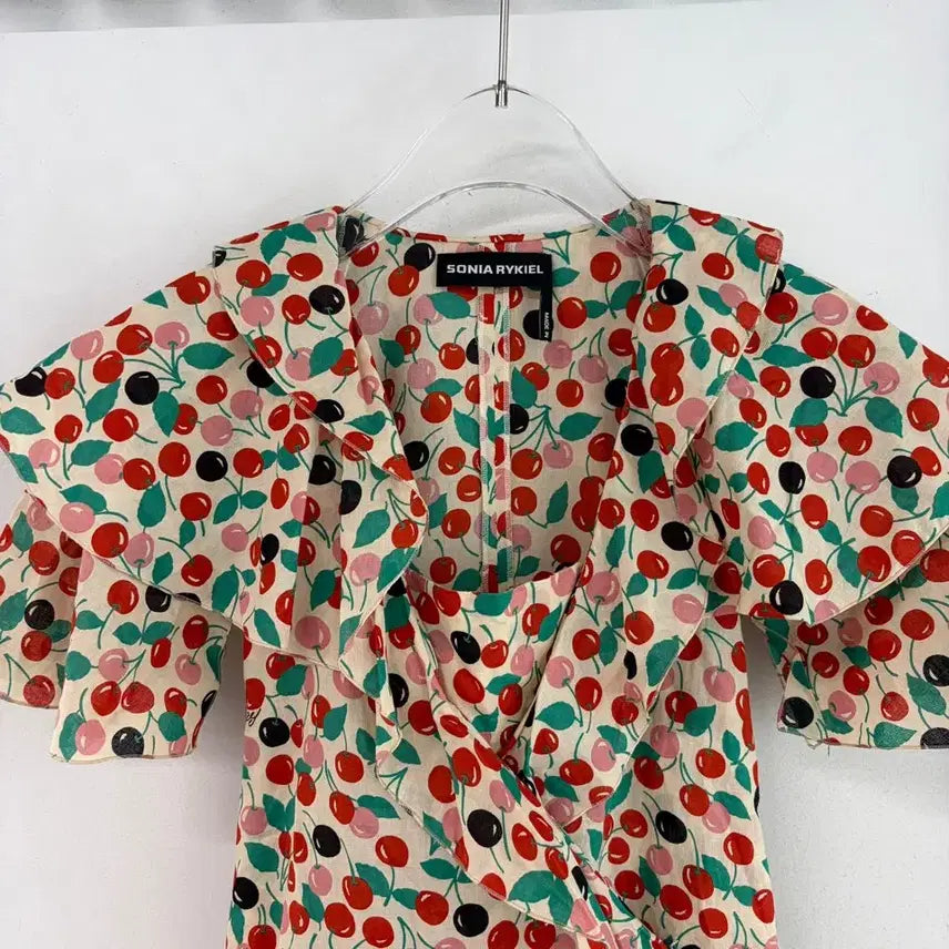 [BUNJANG] Sonia Rykiel Cherry Ruffle Wrap Blouse / 소니아리키엘 체리 러플 랩 블라우스
